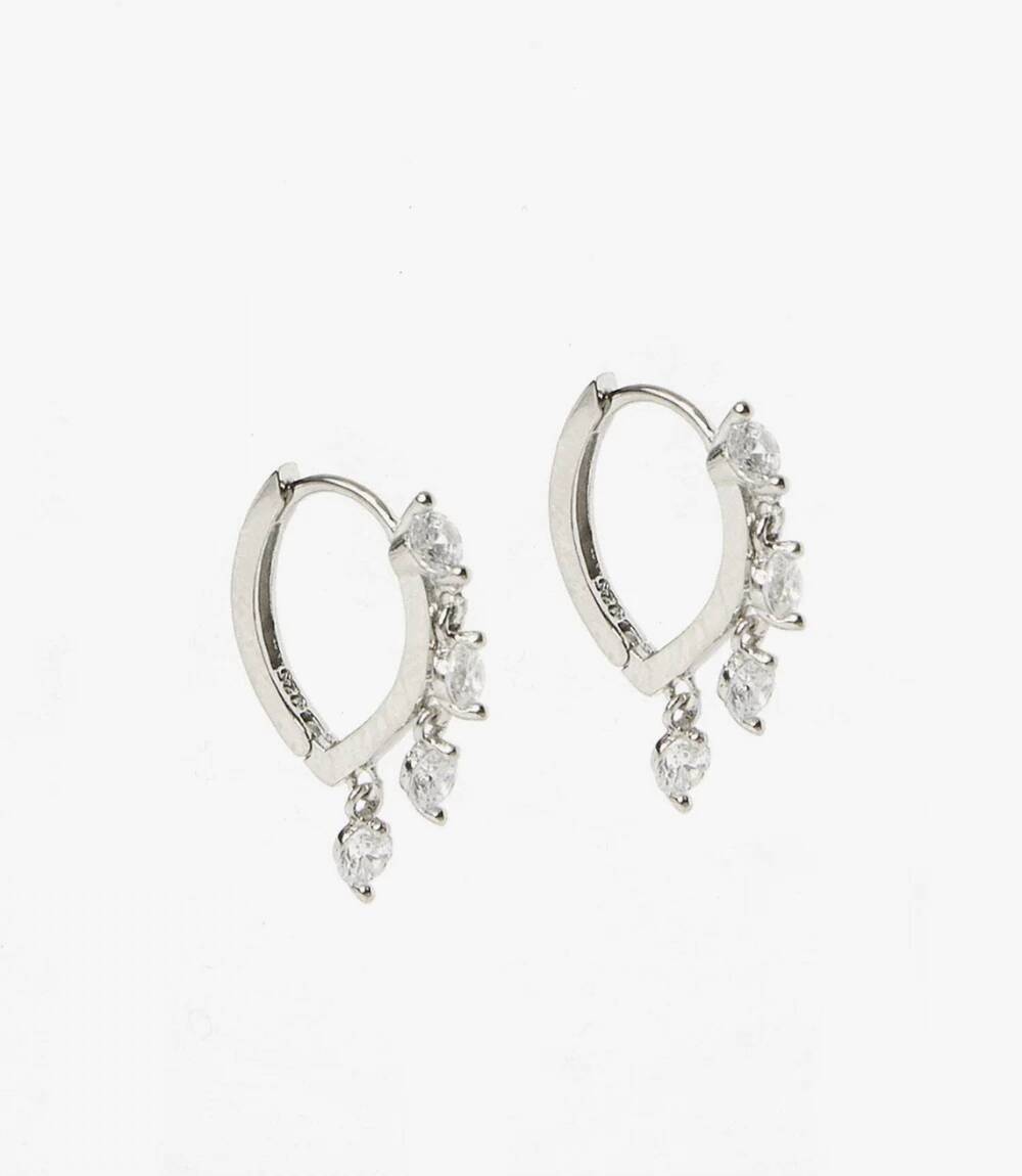 NEW NATIVE GEM women's dangling crystal huggie earrings in silver